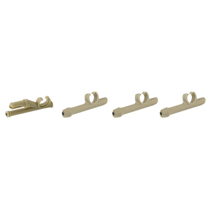 Tan IHPS helmet rail adapter guide arms for Peltor Comtac headsets.