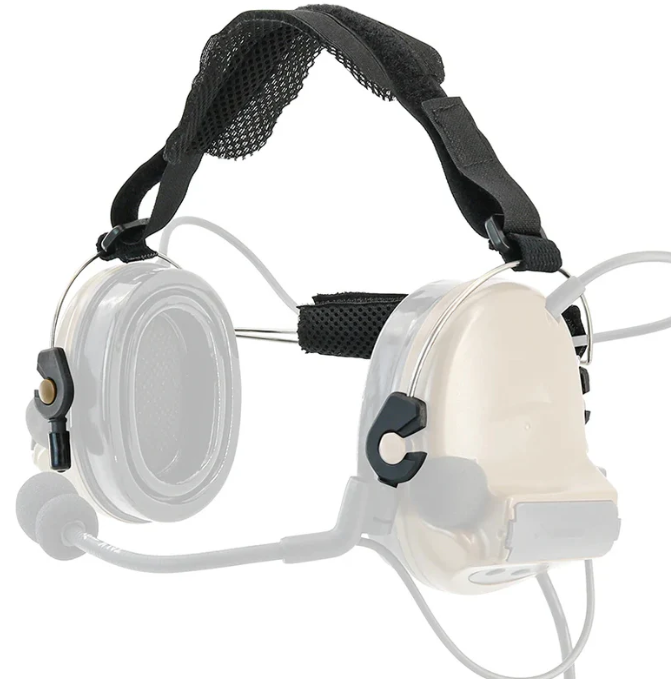 Transition neckband for Peltor COMTAC headset, behind-the-head band with cable management for helmet compatibility