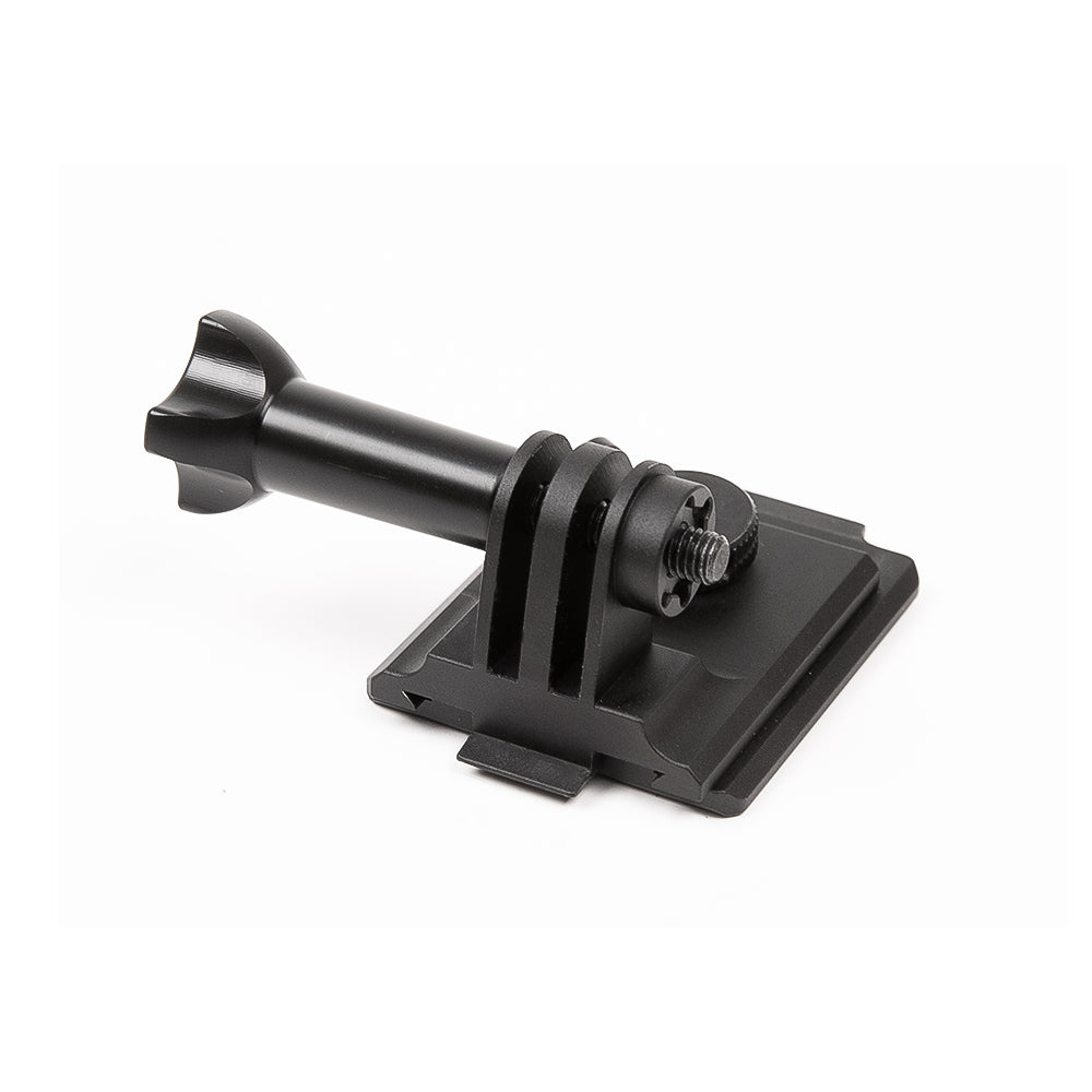 Tactical helmet NVG mount bracket for action cameras with quick release cam lock.
