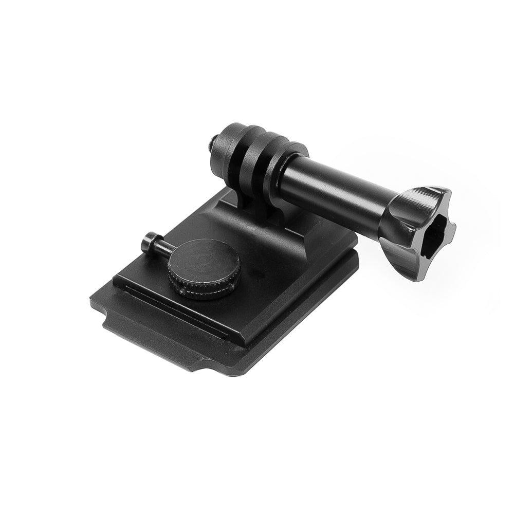 CNC machined aluminum helmet NVG mount for GoPro style action cameras.