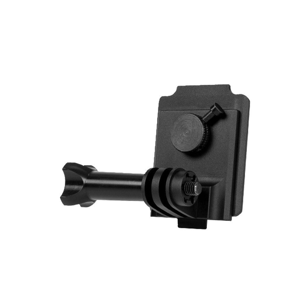 Black CNC machined NVG helmet mount for GoPro and action cameras.