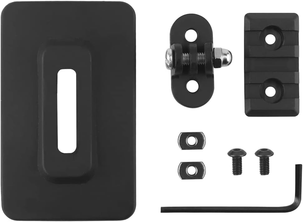 Black Quick Attach M-LOK Adapter with Picatinny and Action Camera Mount for Tactical Helmets.