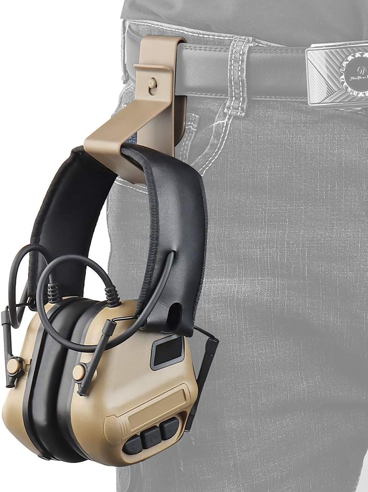 MOLLE/Belt Hanger for Tactical Hearing Protection & Earmuffs, attached to a belt.