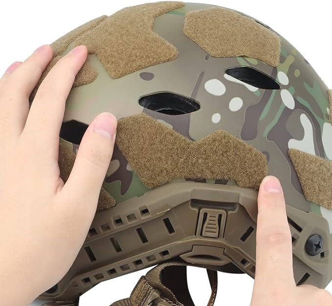 Durable Tan Hook & Loop Deck Set applied on a Tactical Helmet.