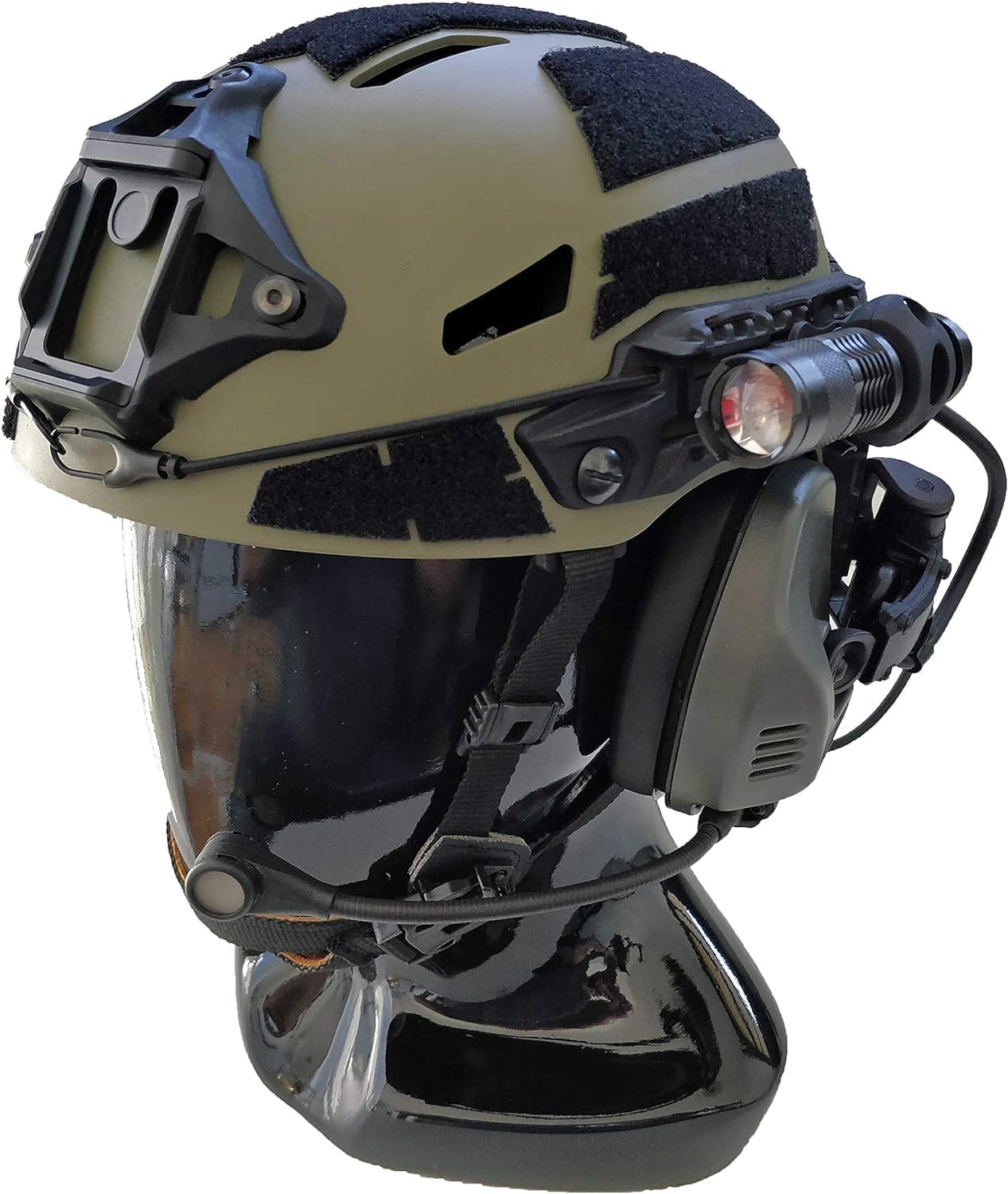 300 lumen tactical zoom helmet light securely attached to a helmet.