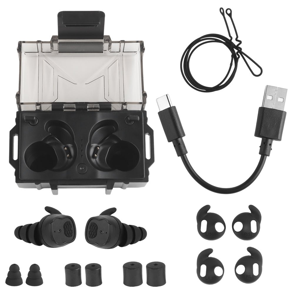 Low-profile Bluetooth hearing protection earbuds with interchangeable ear tips