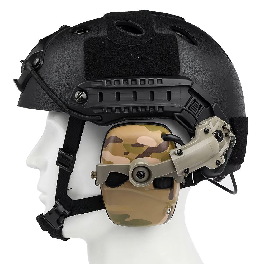 Howard Leight helmet rail adapter kit for converting Impact Sport headsets to helmet-mounted use.