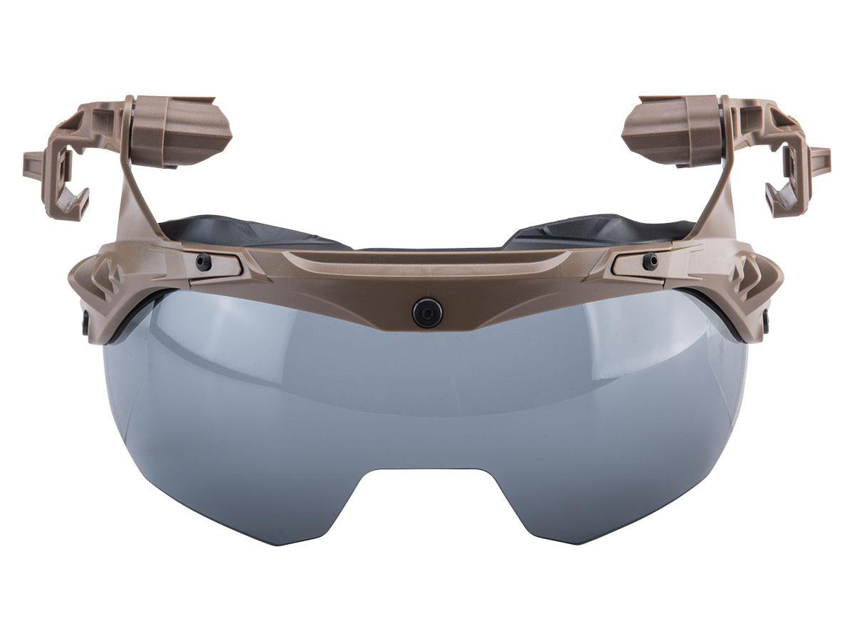 ANSI Rated Flip Down 3.0 Rail Mounted Visor for Team Wendy Helmets Tan Frame with Smoke Lens