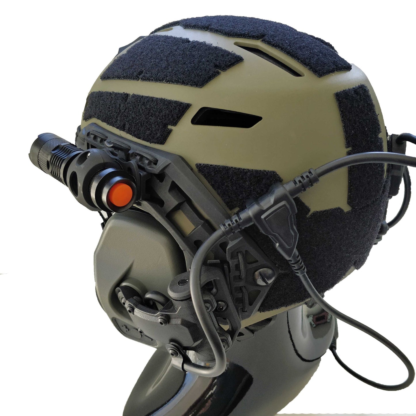 300 lumen tactical zoom helmet light securely attached to a helmet.
