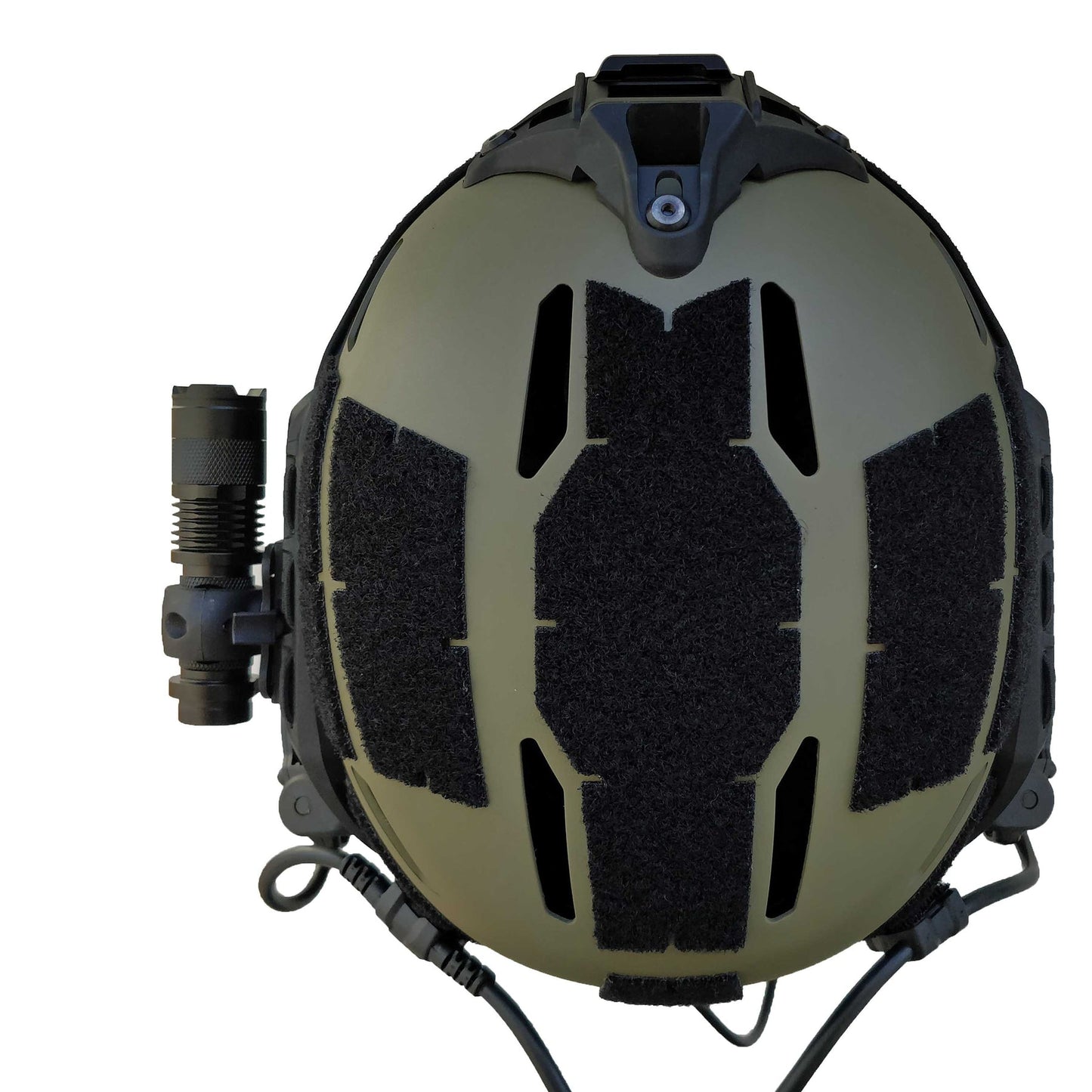 300 lumen tactical zoom helmet light fixed to a helmet for reliable lighting.