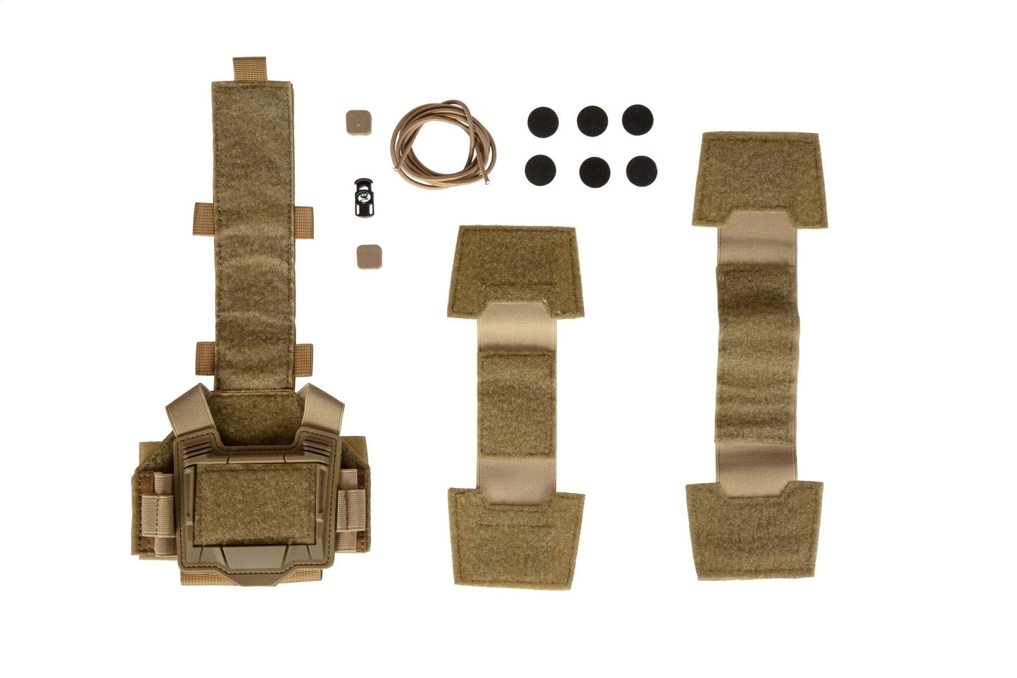 Next Gen NVG Counterweight Pouch in Tan by Bifrost Gear, attached to a helmet.