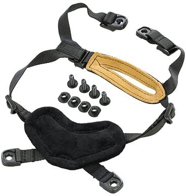 Tan 4-point replacement chin strap and suspension system for tactical helmets.