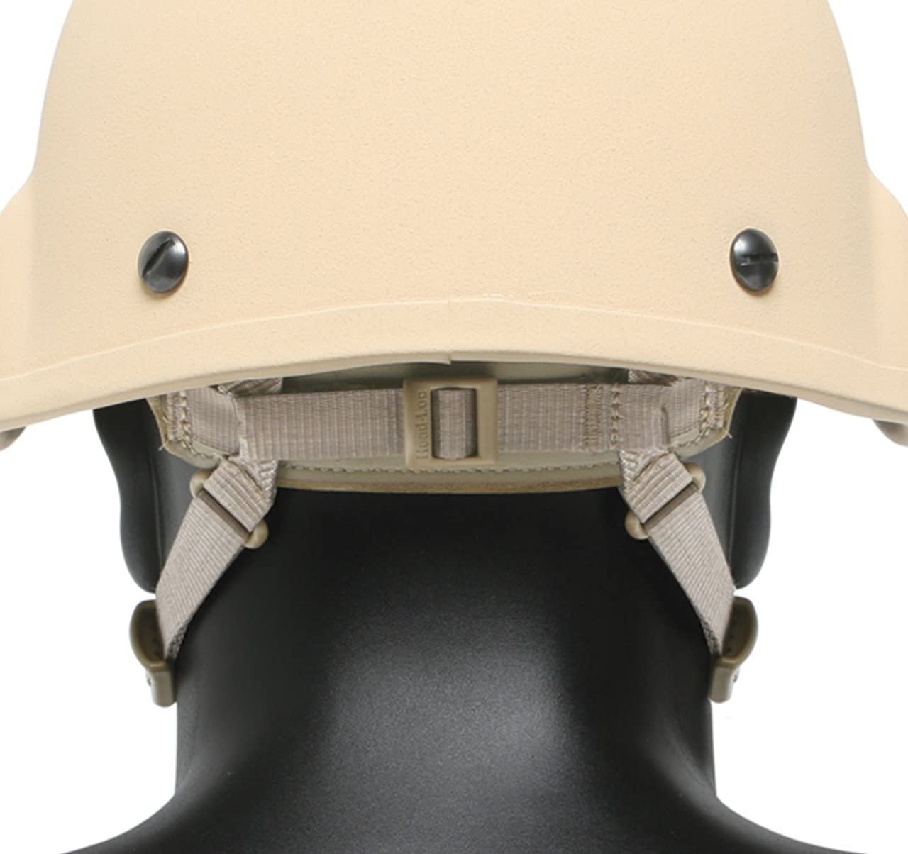 Tan 5-Point Replacement Chin Strap and Suspension System for Tactical Helmets mounted on a helmet.