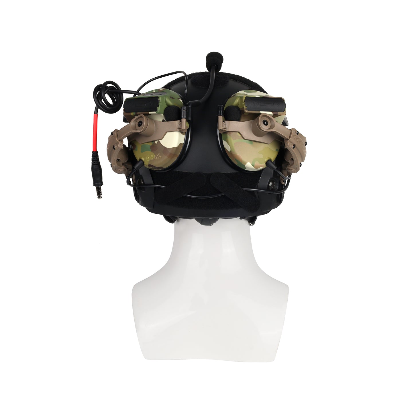 Bifrost Gear Valhalla NRR 23dB electronic hearing protection, MultiCam version, mounted on a helmet with Helmet Rail Adapters.