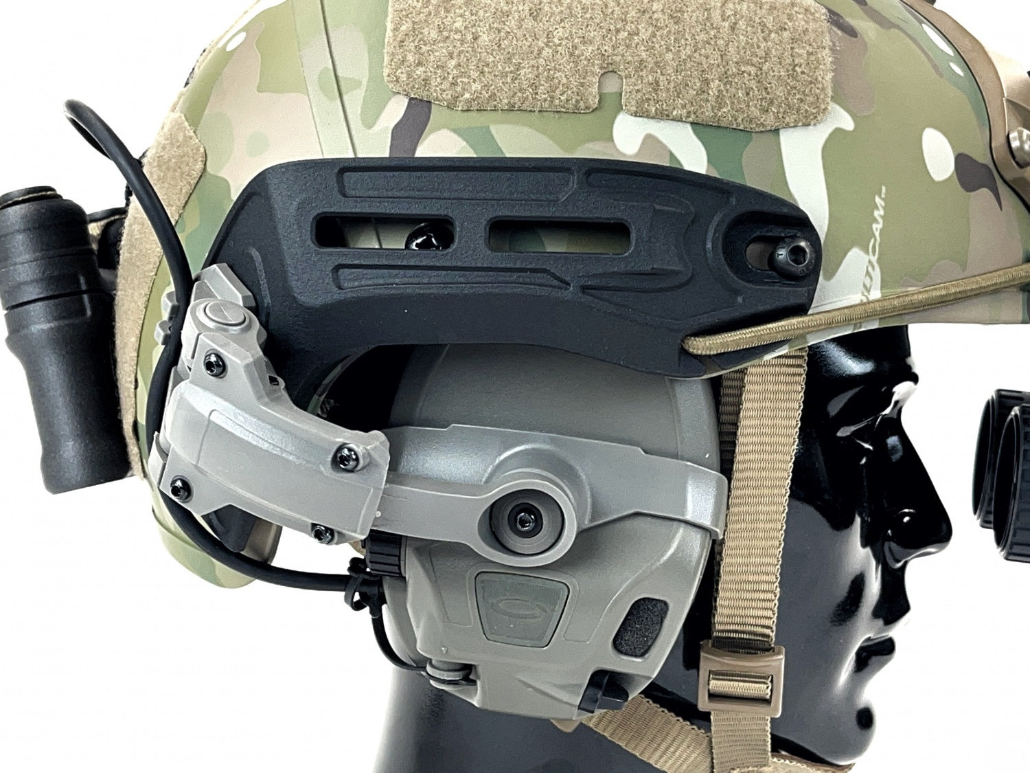 Foliage Green M-LOK Side Rails for Crye AirFrame Helmets, installed on a helmet.