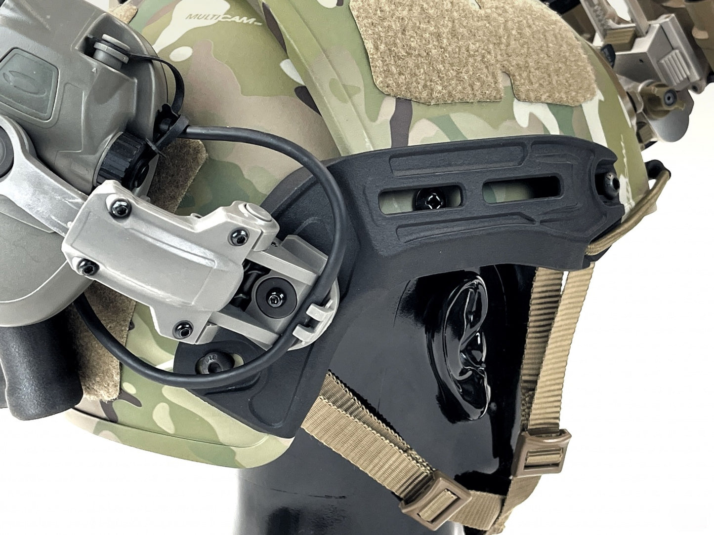 M-LOK Side Accessory Rails for Crye AirFrame Helmets by Bifrost Gear in Black, attached to a helmet.