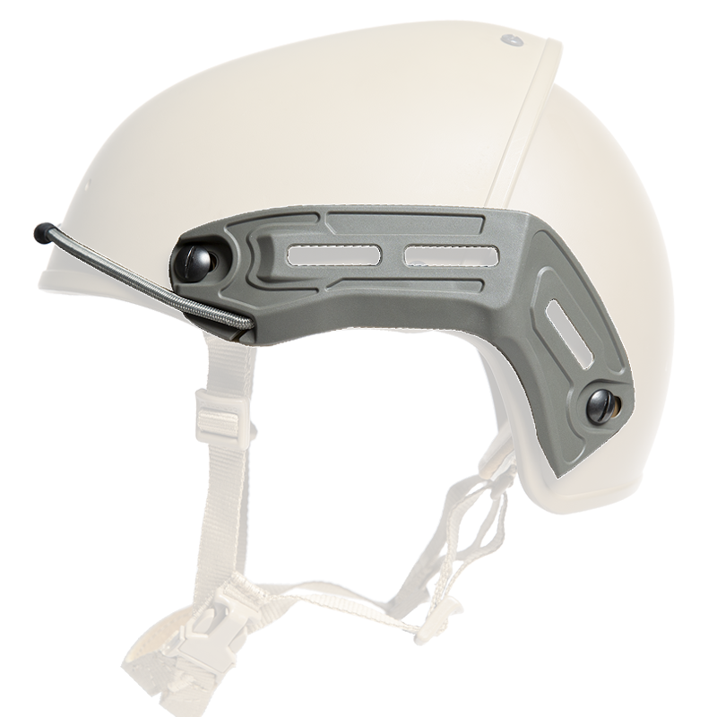 Foilage Green  M-LOK Side Accessory Rails for Crye AirFrame Helmets, attached to a helmet.