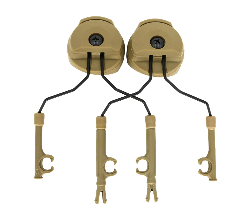 Tan ARC Rail Headset Adapter compatible with Peltor, Sordin, Walker's, and Howard Leight.