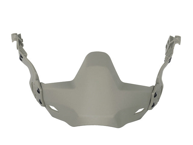 Rail mounted lower face shield in foliage green facial protection.