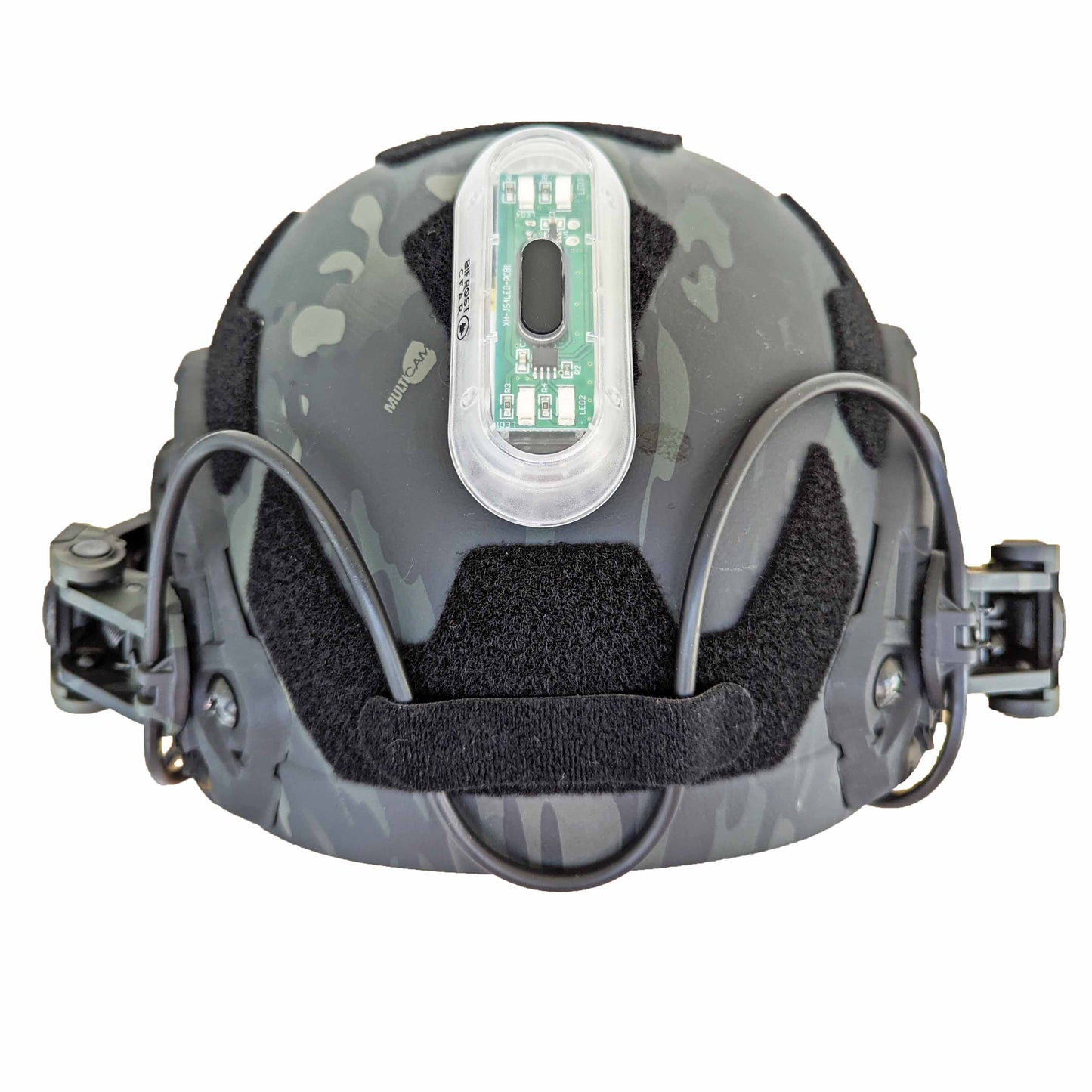 Razorback Rechargeable Tactical Helmet Light attached to a helmet by Bifrost Gear.
