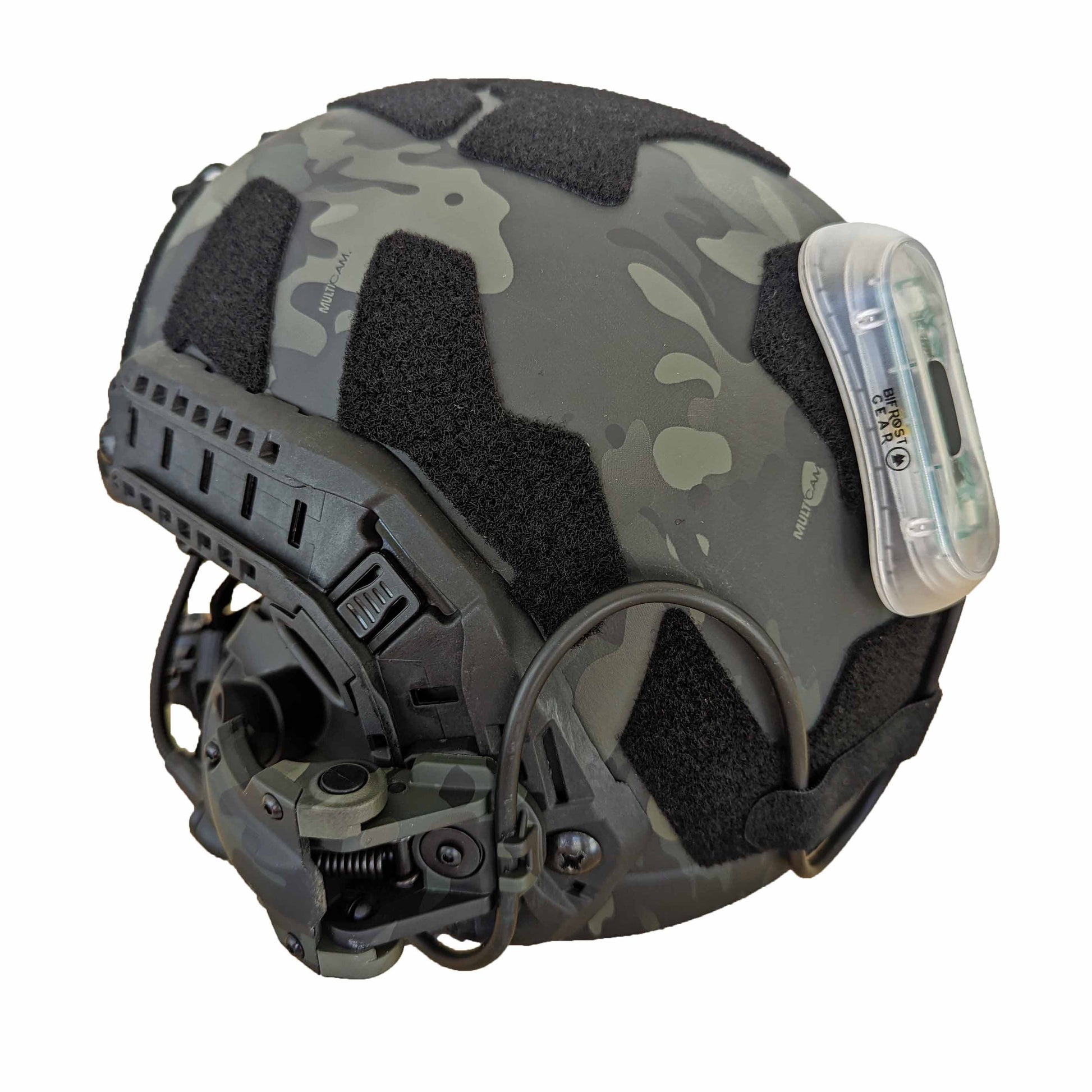 Bifrost Gear Razorback Rechargeable Tactical Helmet Light mounted on a helmet.
