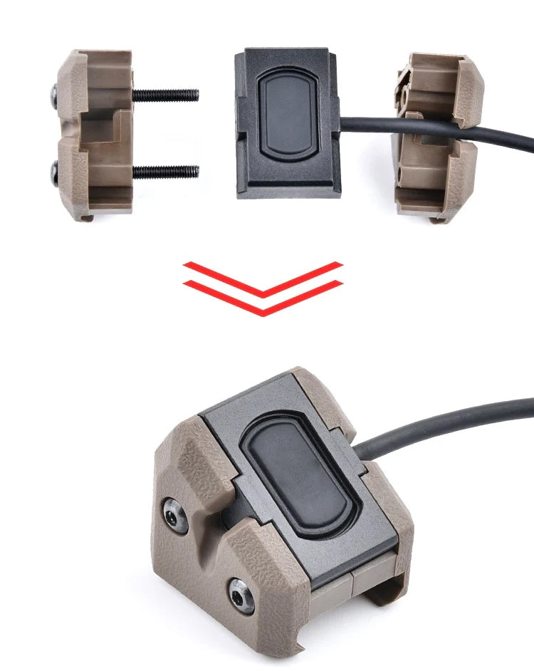 Bifrost Gear tan remote pressure switch designed for 3.5mm plug compatibility.