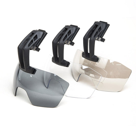ANSI Rated Helmet Mounted Tactical Visor in Smoke, Clear, and Mirror Lens by Bifrost Gear.